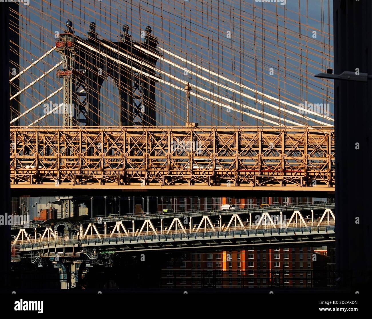 Ponts de Brooklyn et de Manhattan à New York Banque D'Images