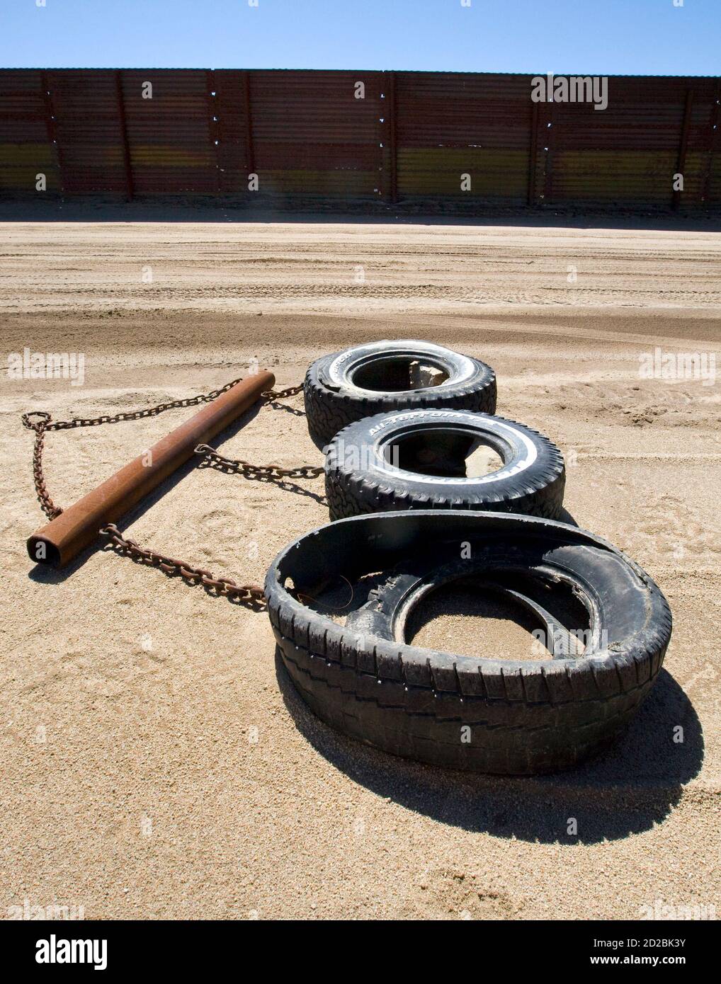 Tires attached to a chain, used by the Border Patrol to drag the ...