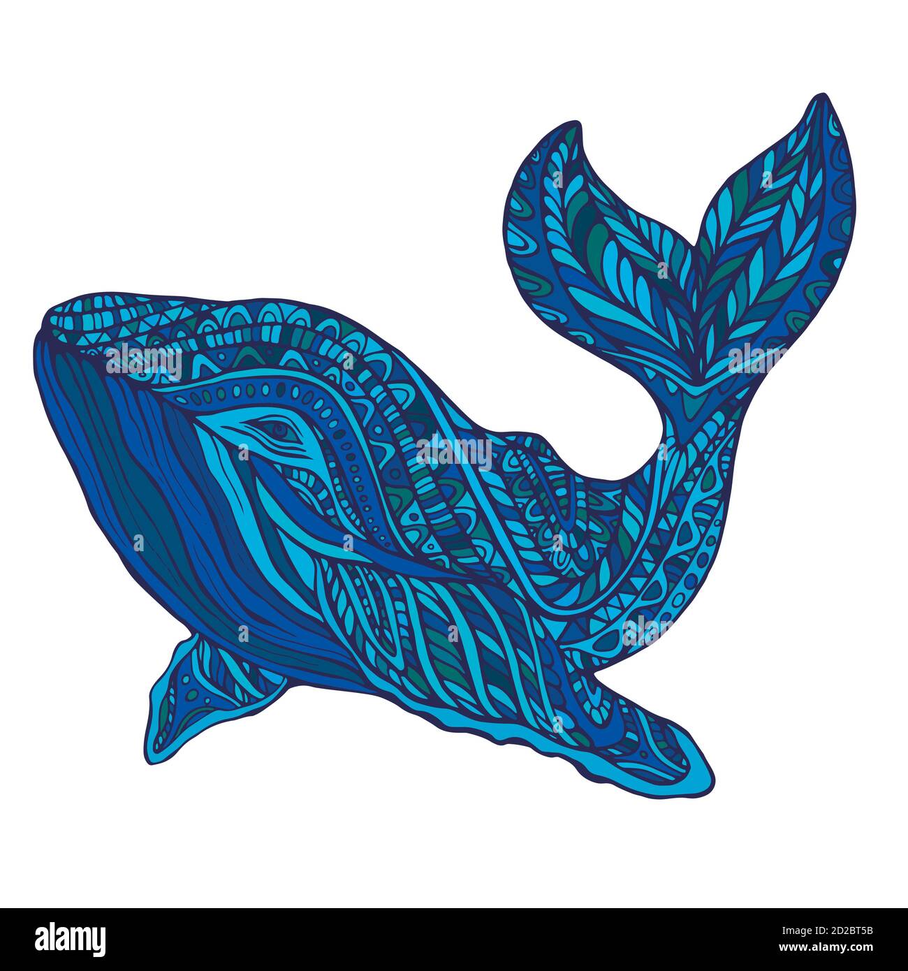 Ornement fantaisie baleine, couleur bleue Illustration de Vecteur