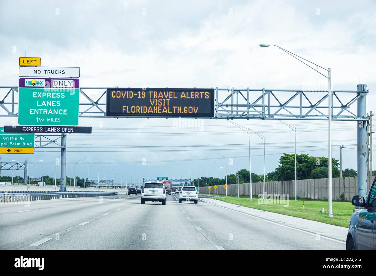 Fort ft.Lauderdale Florida,I-75 Interstate,autoroute,Covid-19 coronavirus pandémie maladie infectieuse santé crise biologique,alertes voyage,va Banque D'Images