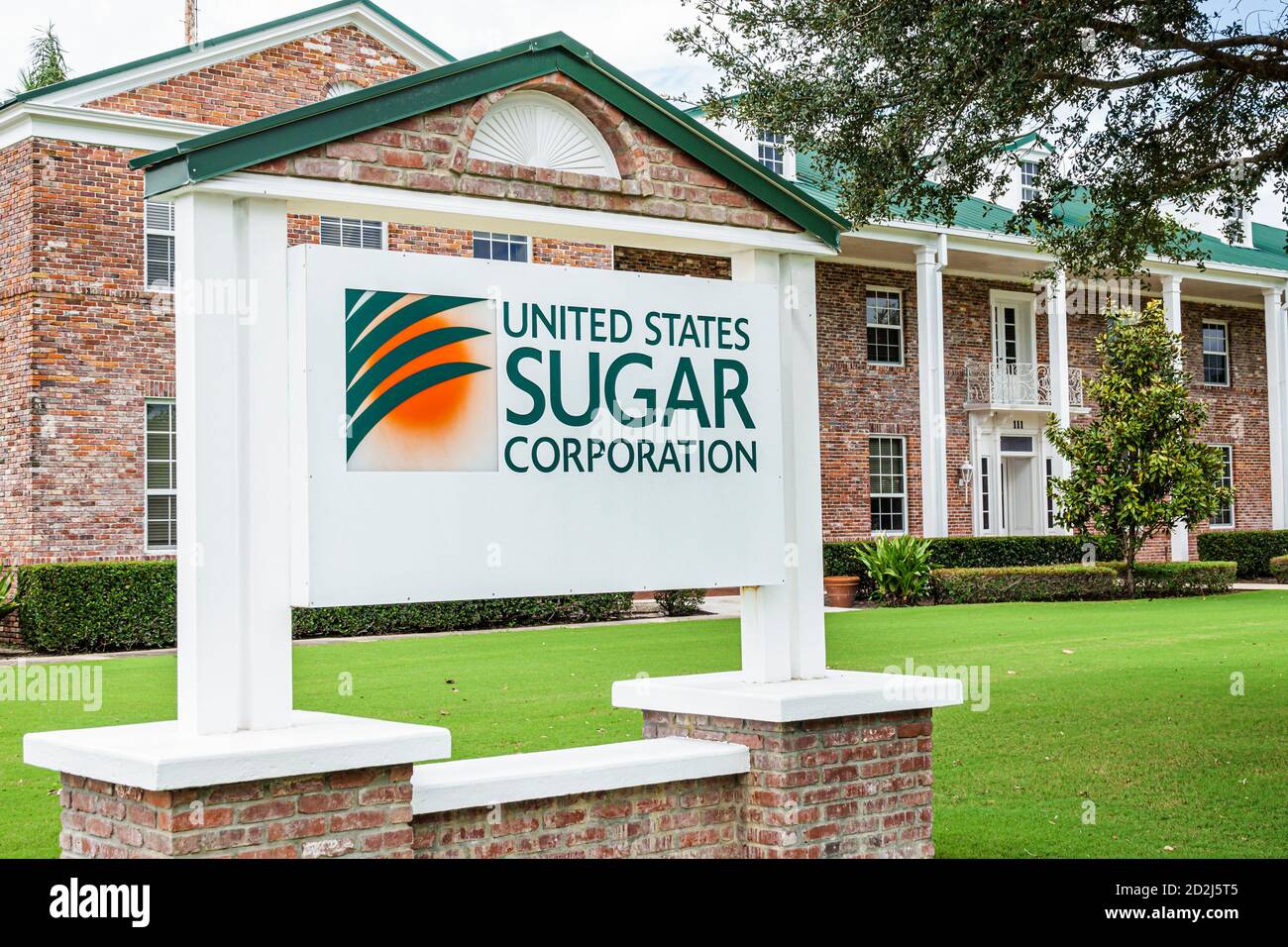 Floride, Clewiston, États-UnisSugar Corporation, bureau de siège d'entreprise agricole, producteur de canne à sucre, bâtiment extérieur, panneau, voyages des visiteurs Banque D'Images