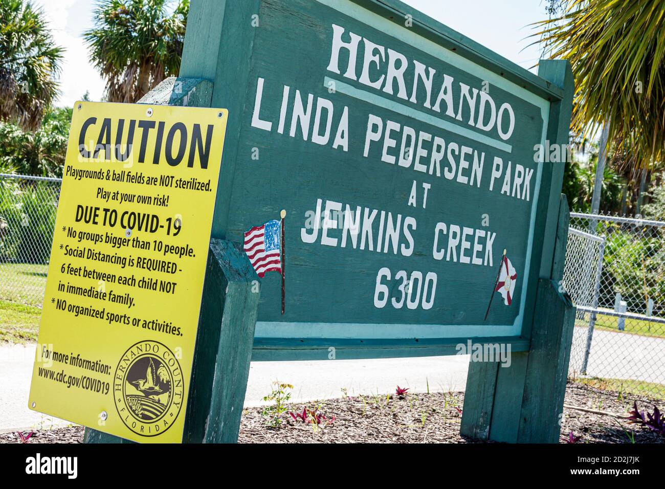 Spring Hill Florida,Linda Pedersen Park,County Park,panneau d'entrée,Covid-19 coronavirus pandémie maladie infectieuse santé crise biologique,pr Banque D'Images