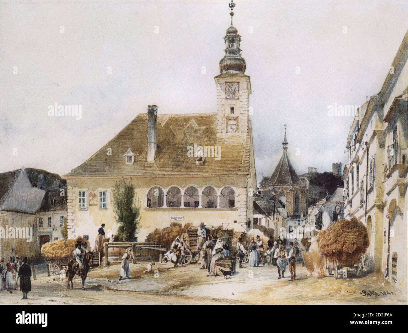 Alt Rudolf Von - Das Rathaus dans Mödling 1 - École autrichienne - 19e siècle Banque D'Images