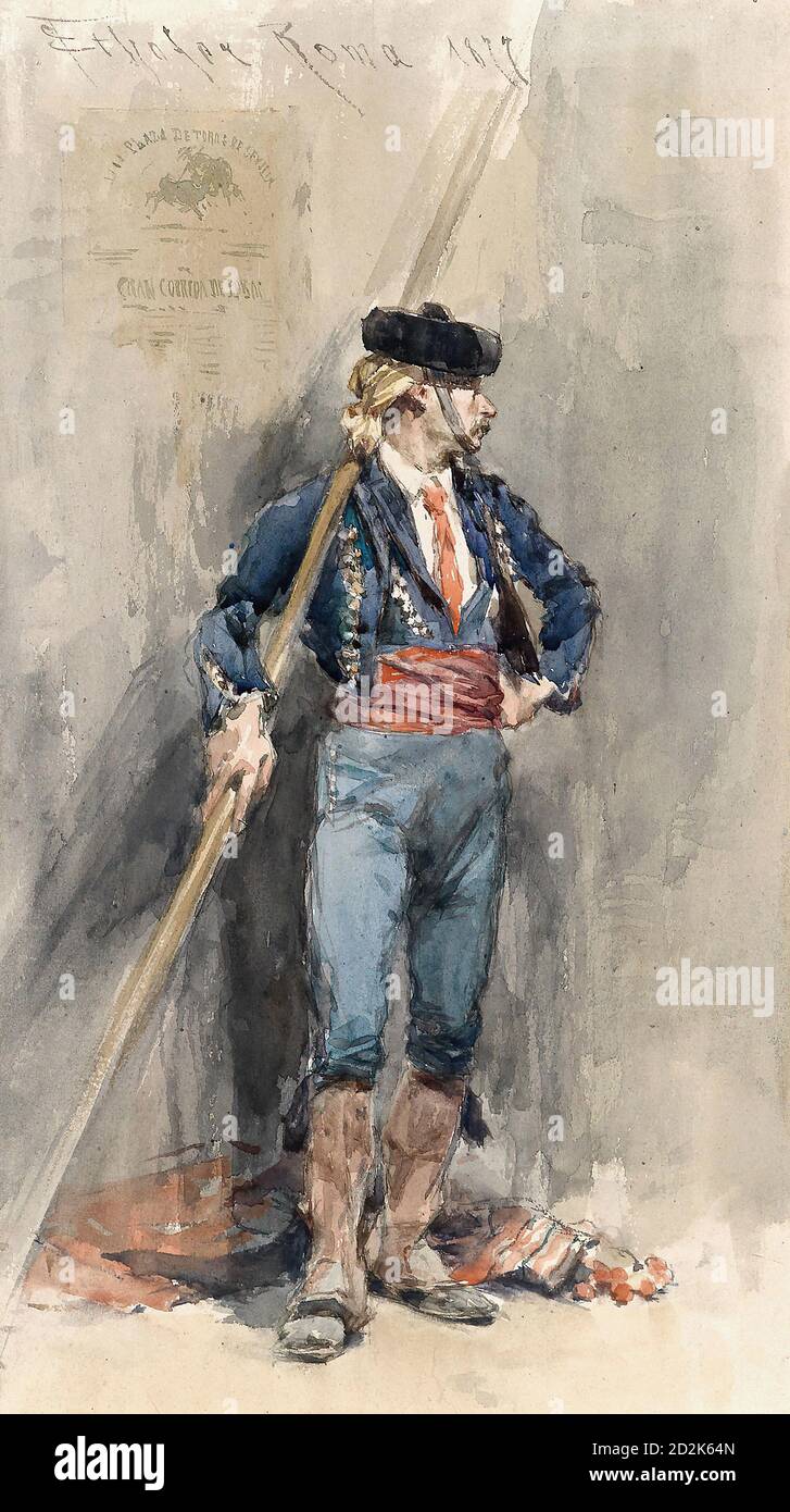 Ethofer Theodor Josef - Bullfighter avec lance - Ecole autrichienne - 19e siècle Banque D'Images