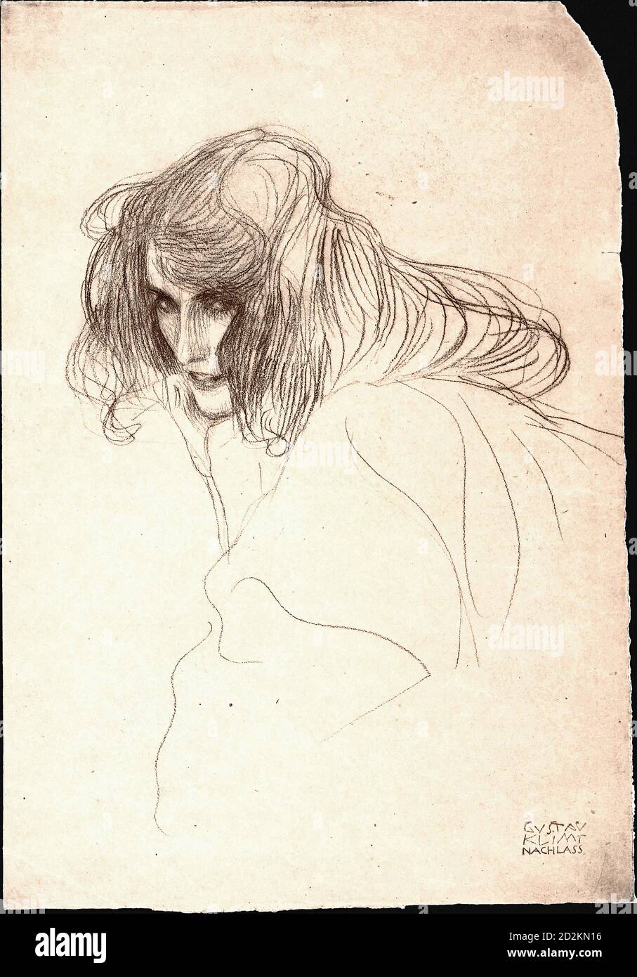 Klimt Gustave - Chef d'une femme en profil de trois-quarts (Étude pour la Beethoven Frieze) - Ecole autrichienne - 19e siècle Banque D'Images
