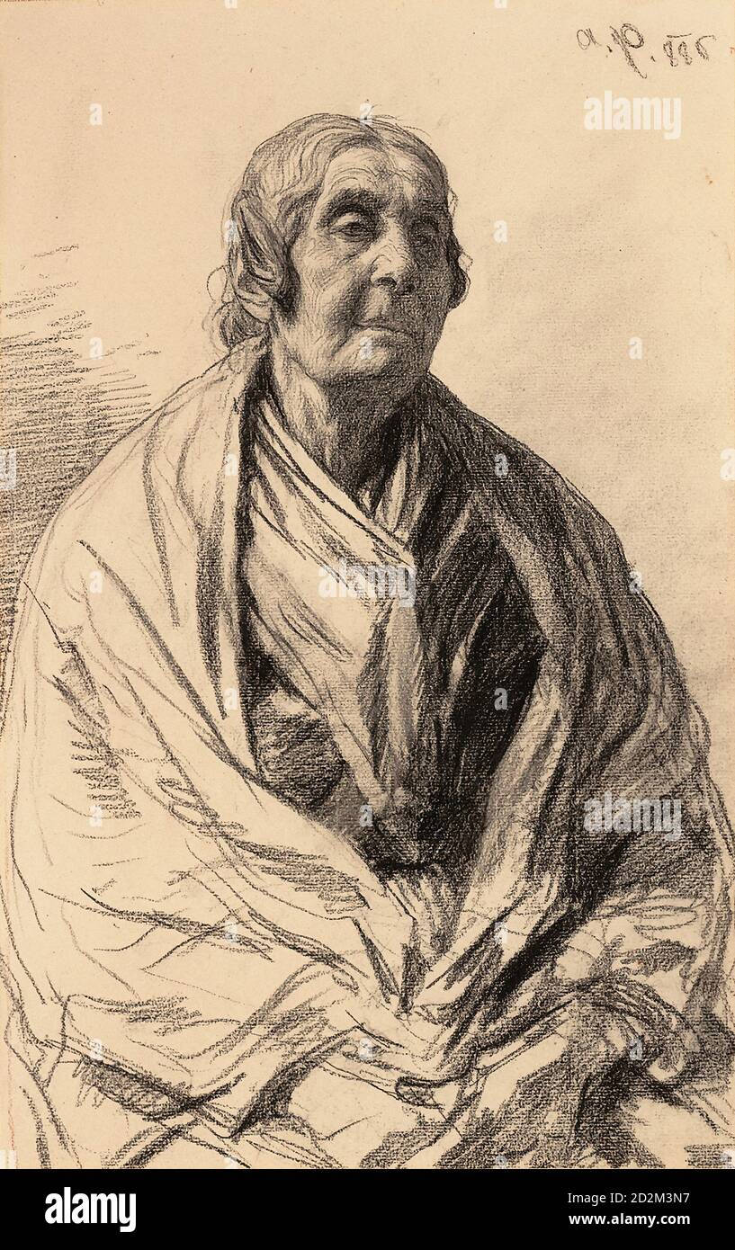 Pettenkofen August Xaver Karl Von - Etude d'un ancien Femme - École autrichienne - 19e siècle Banque D'Images