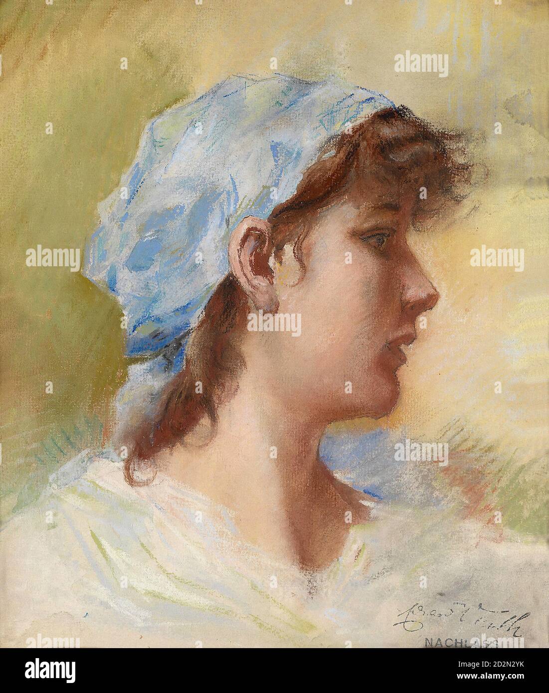 Veith Eduard - Portrait d'une jeune femme italienne Un foulard bleu - École autrichienne - 19e siècle Banque D'Images
