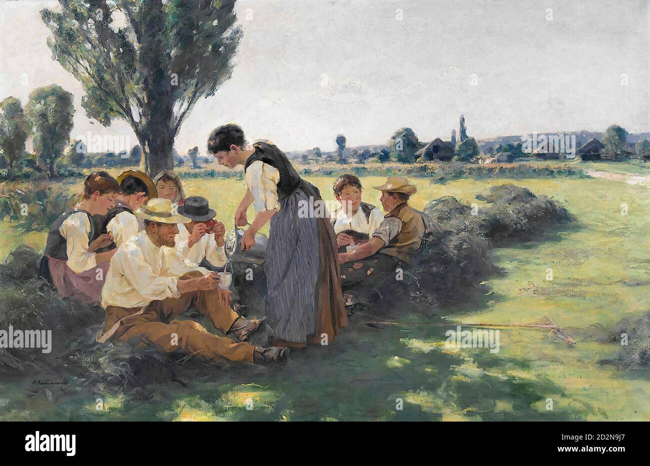 Bachmann Hans - repos à la récolte de foin - Suisse École - 19e siècle Banque D'Images