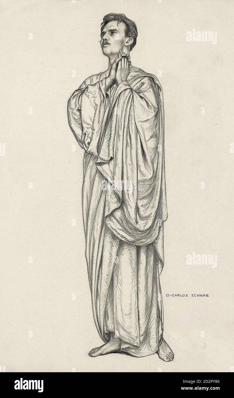 Schwabe Carlos - un homme debout en robes classiques - École suisse - 19e siècle Banque D'Images