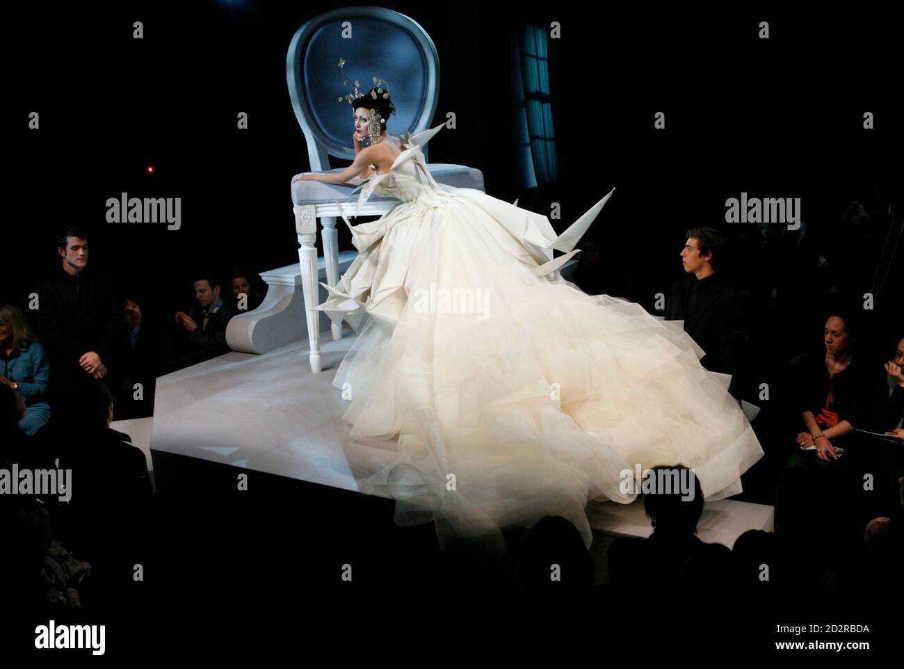 A model presents a wedding dress creation by British designer John Galliano  as part of French fashion house Dior's Spring-Summer 2007 Haute Couture  collection in Paris, January 22, 2007. REUTERS/Philippe Wojazer (FRANCE