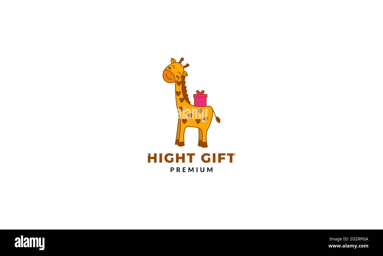 giraffe avec boîte cadeau adorable dessin animé logo vecteur illustration Illustration de Vecteur