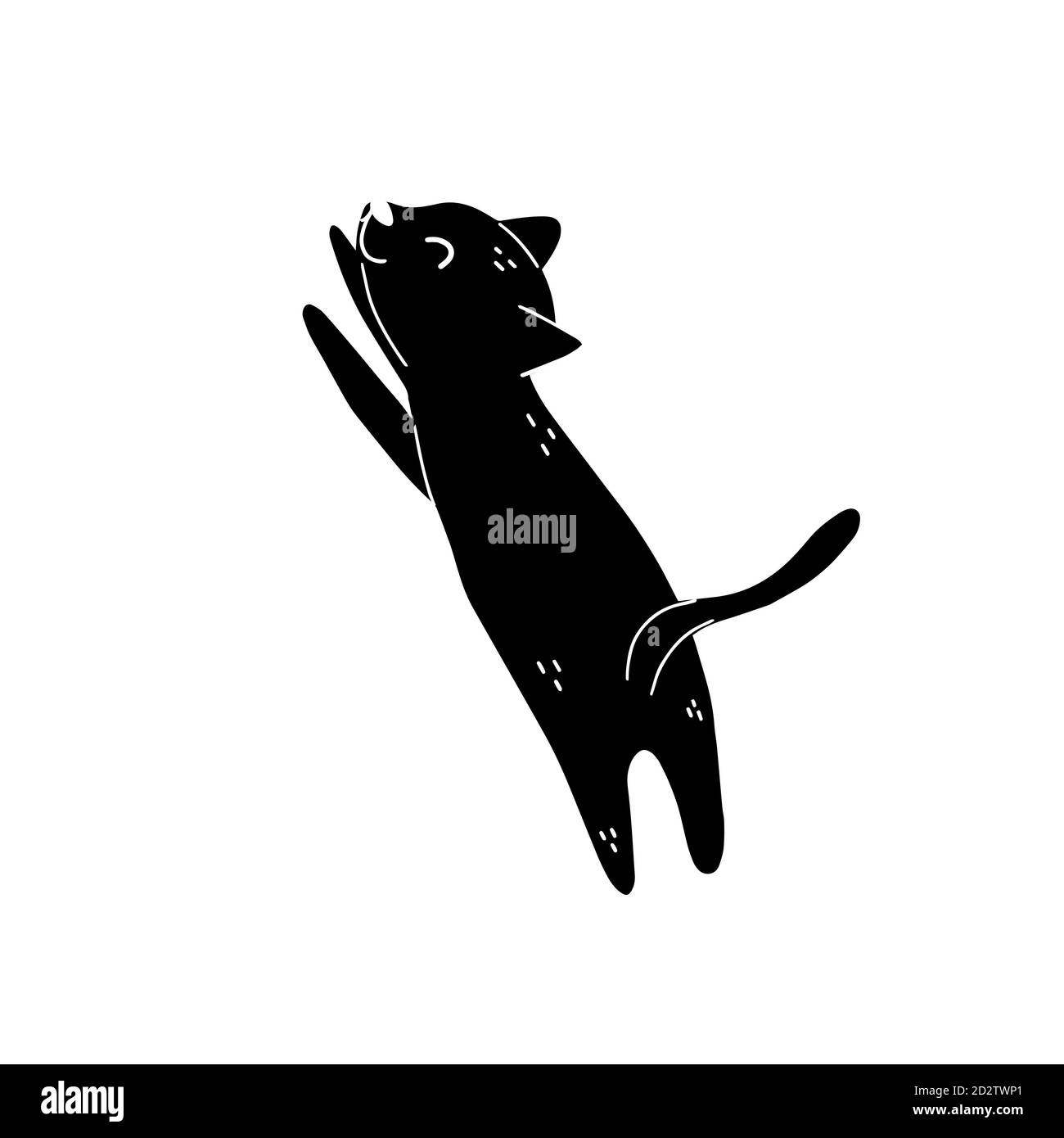 Mignon chat noir stretching élément isolé. Caractère félin. Imprimé amusant pour enfant Illustration de Vecteur