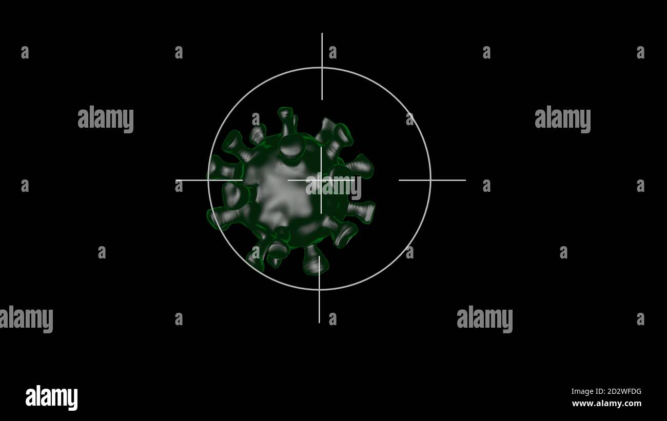 Le système de visée attrape le coronavirus pour infliger un coup d'écrasement. La vidéo symbolise la recherche continue de vaccins. Banque D'Images