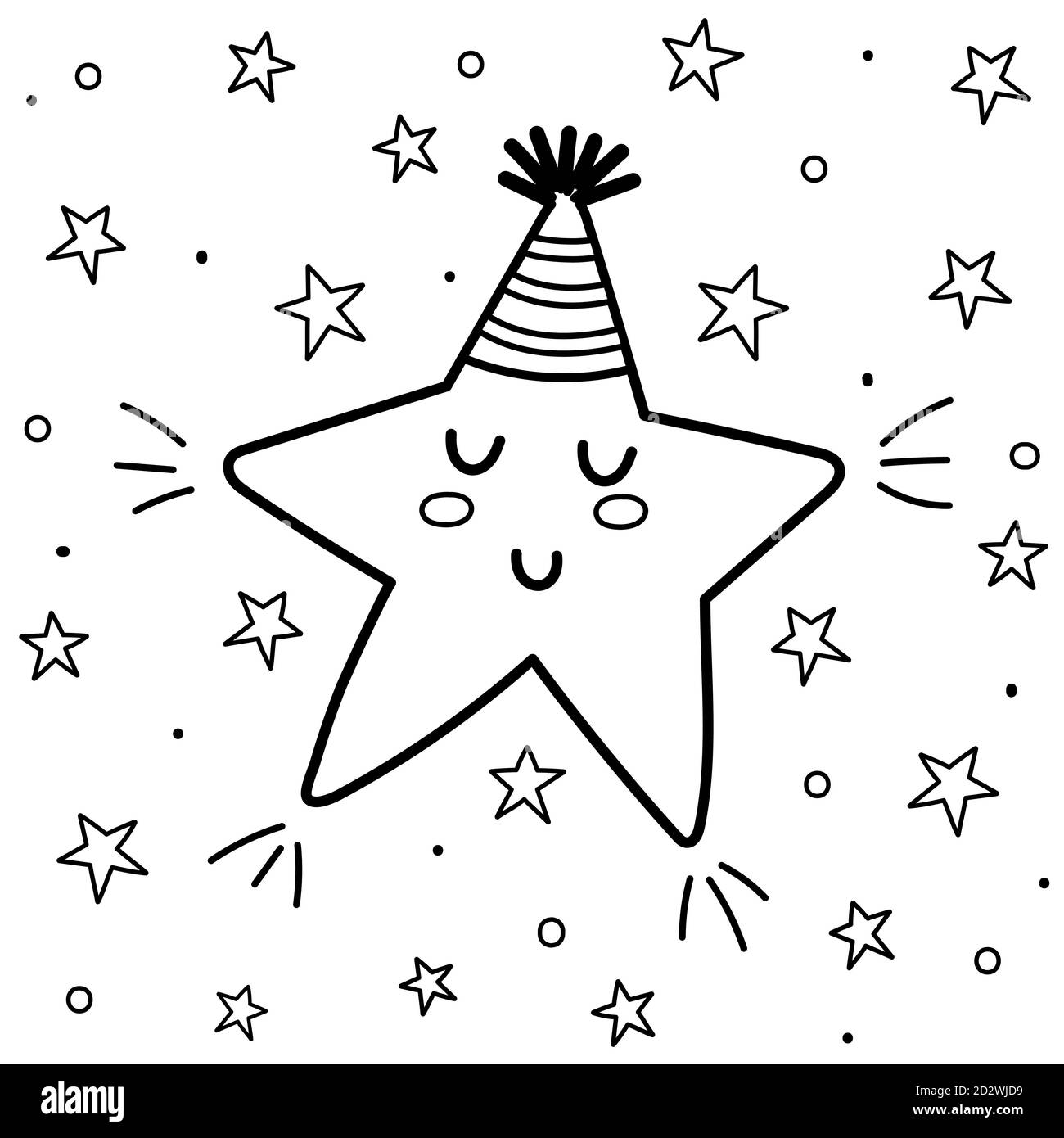 Page de coloriage Sweet Dreams avec une jolie étoile de sommeil. Arrière-plan fantaisie noir et blanc Illustration de Vecteur