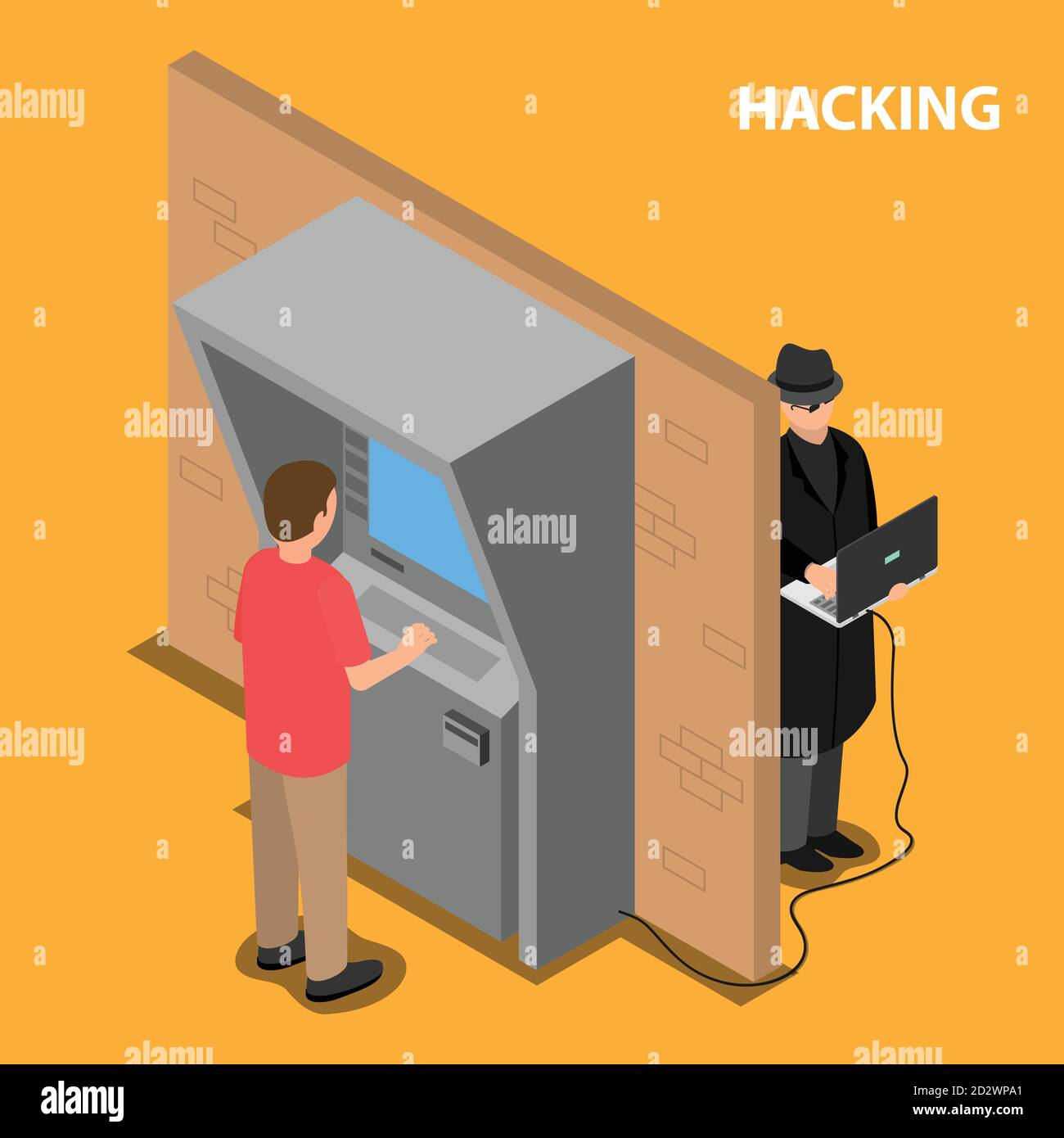 Le voleur hacks le logiciel et le système de terminal de paiement. Illustration de Vecteur