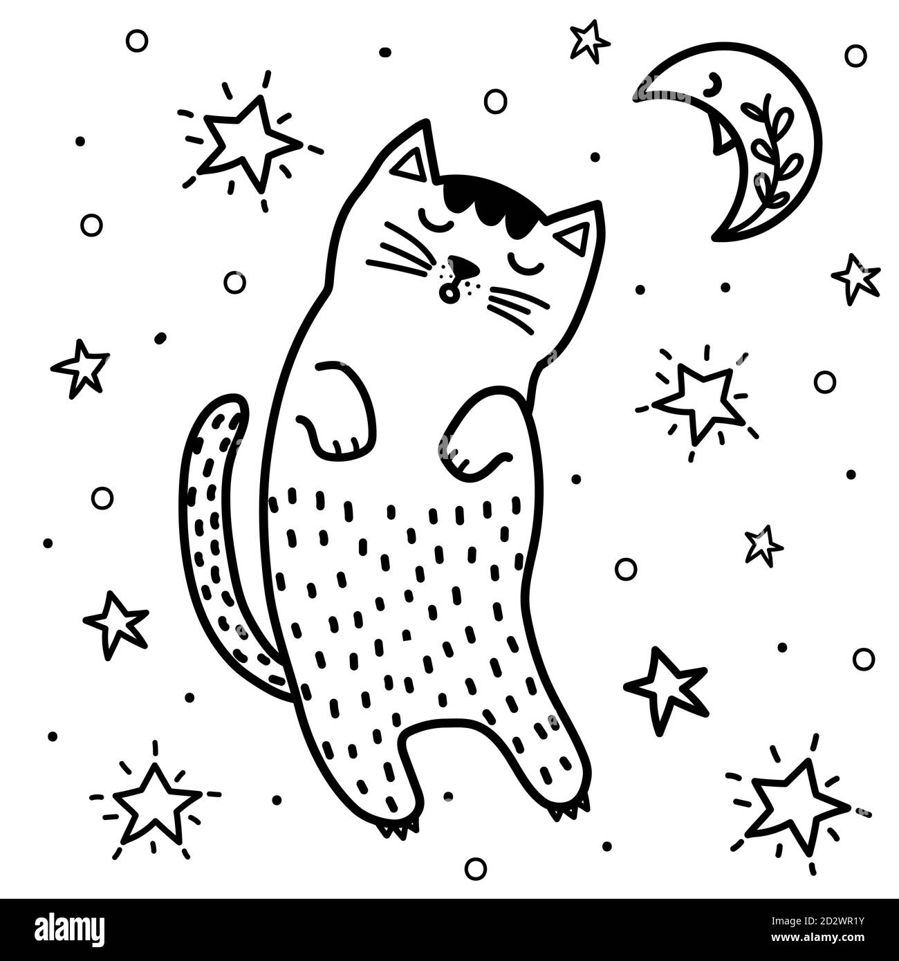 Jolie page de coloriage de chat et de lune. Livre de coloriage fantaisie Illustration de Vecteur