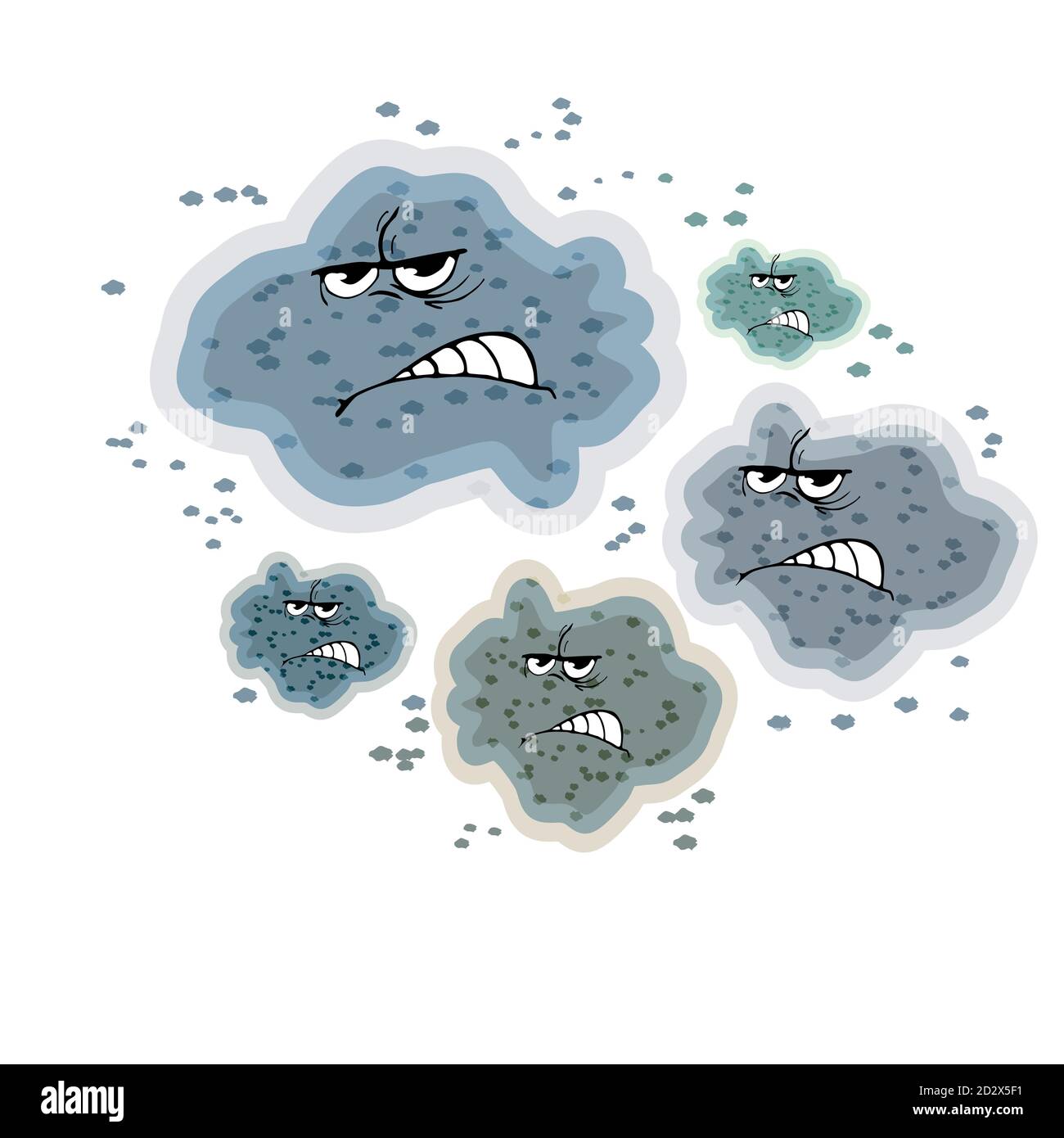 Moisissure en colère isolée sur fond blanc.présence de bactéries, de germes, de moisissures ou de virus.microbes pathogènes, moisissure ou corona avec les yeux et les dents.vecteur Illustration de Vecteur