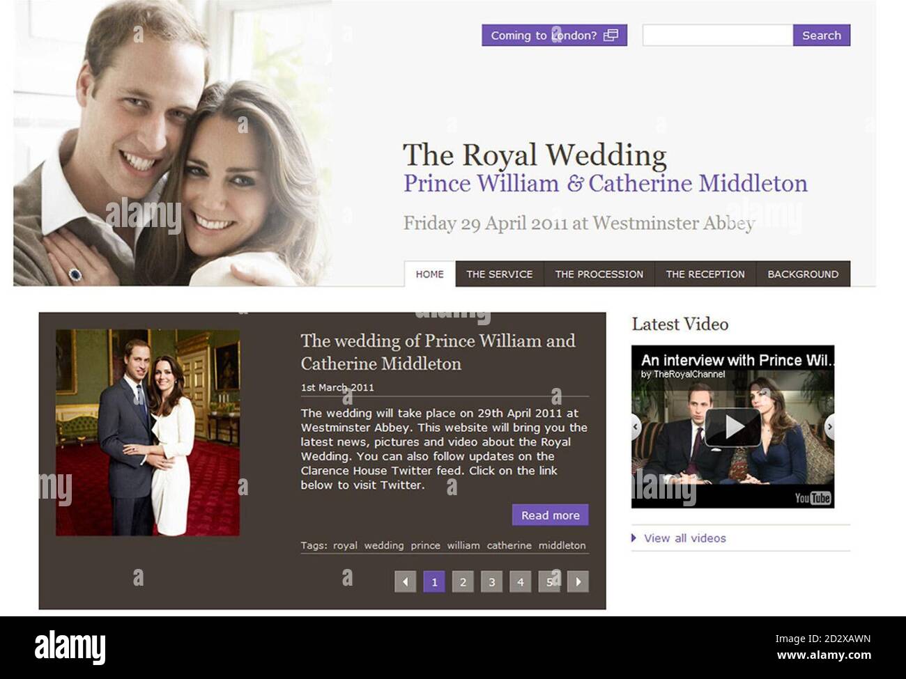 Screengrab du site officiel du mariage royal qui a été lancé aujourd'hui par le Palais Saint-Jacques. Banque D'Images
