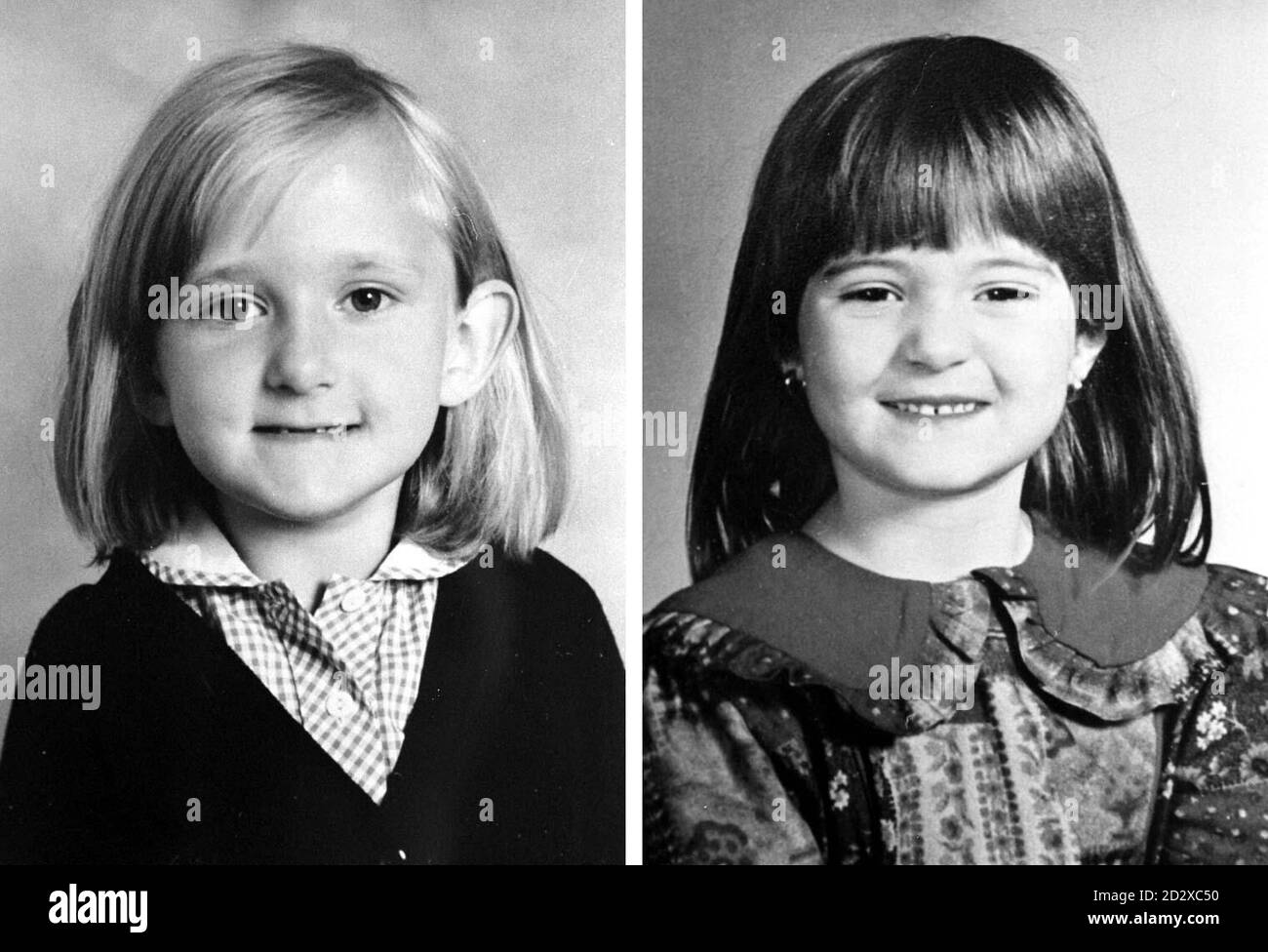 Composite de la police a publié des photos de Louise Jordan (l) et Mikaela Binks qui sont morts dans un incendie dans une maison à Edinburgh Road, Reading, avec Michael et Sue Binks, le samedi 26 octobre. La police demande l'aide du public pour suivre les mouvements de la paire vendredi soir (25/10/96). PA. (noir et blanc uniquement). Banque D'Images