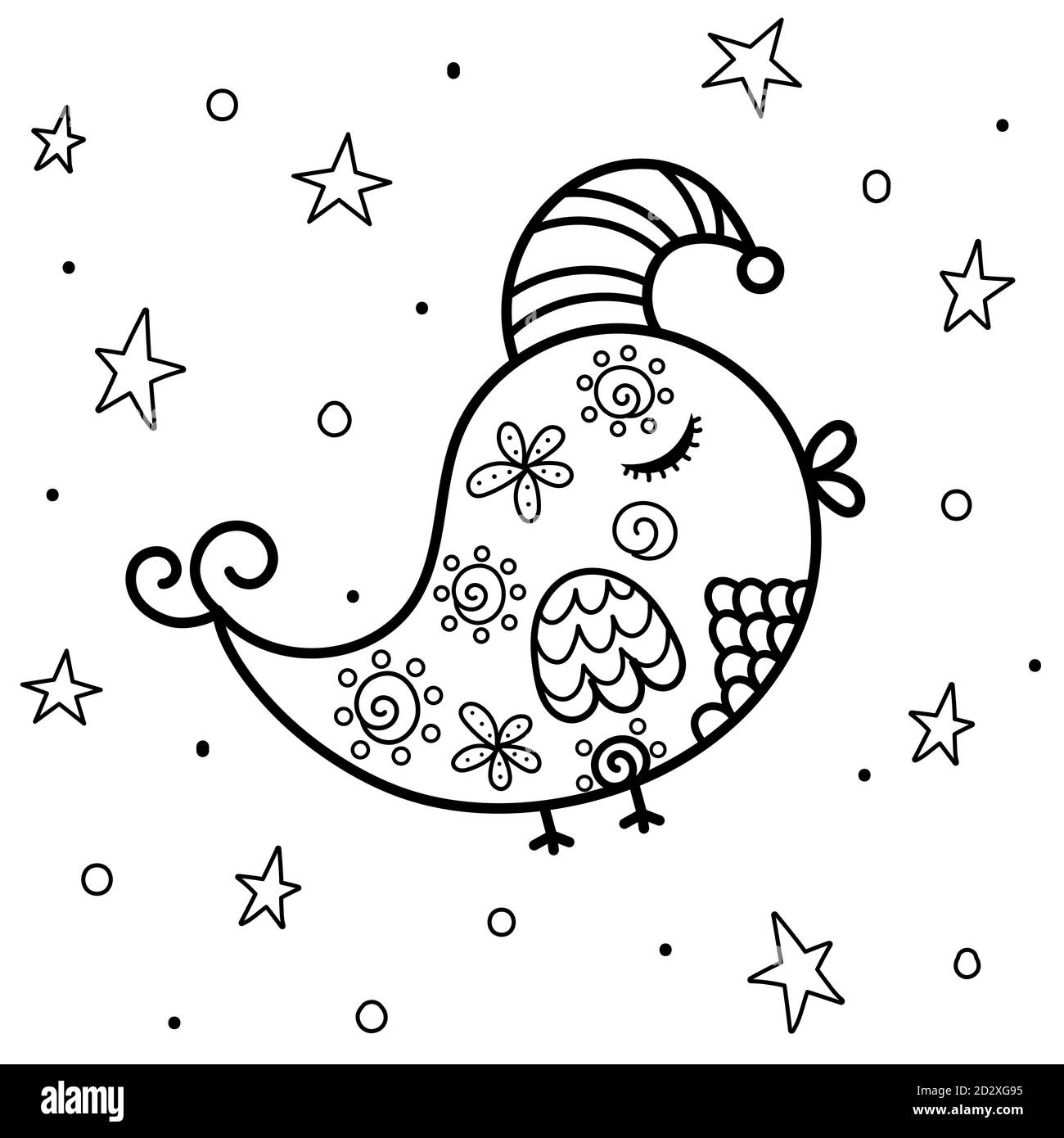 Page De Coloriage De L Oiseau Endormi La Nuit Carte Noir Et Blanc Sweet Dreams Image Vectorielle Stock Alamy