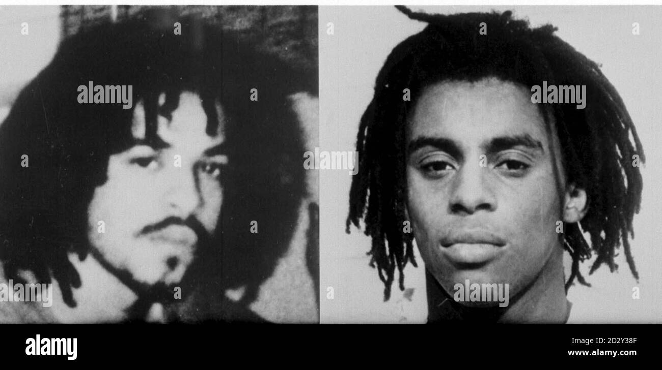 Raphael Rowe (L) et Michael Davis, deux des trois M25. Une enquête de police a été ordonnée sur les condamnations pour meurtre et vol qualifié des hommes en raison de réclamations persistantes d'une erreur judiciaire. 22/3/99: Une décision européenne a déclaré que leur procès initial était injuste. * a relevé les demandes de liberté. Disponible en noir et blanc uniquement. Banque D'Images