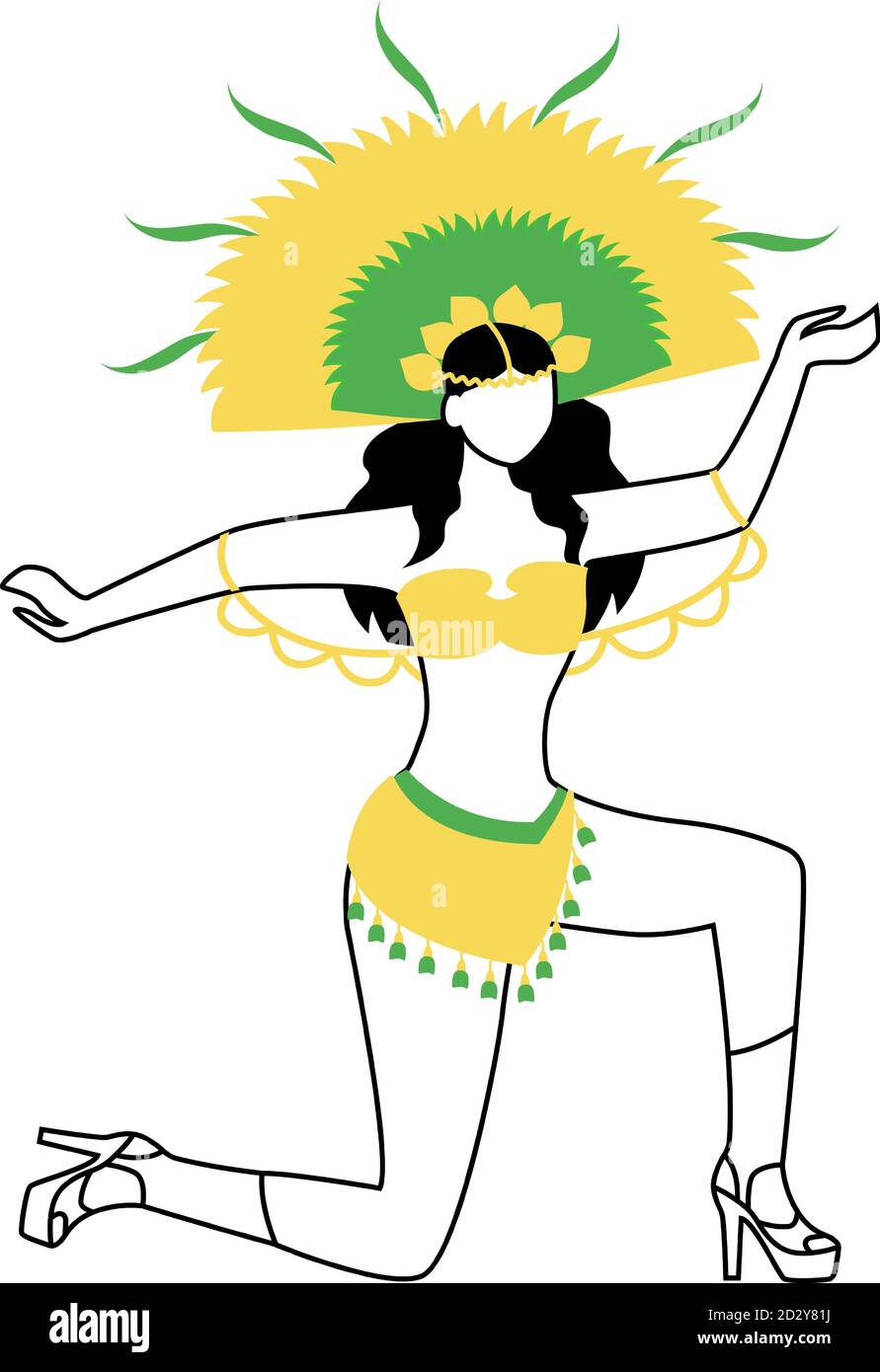 Fille exécutant samba silhouette plate illustration vectorielle. Fête traditionnelle. Vêtements de carnaval. Femme dansante 2D isolé personnage contour sur blanc Illustration de Vecteur