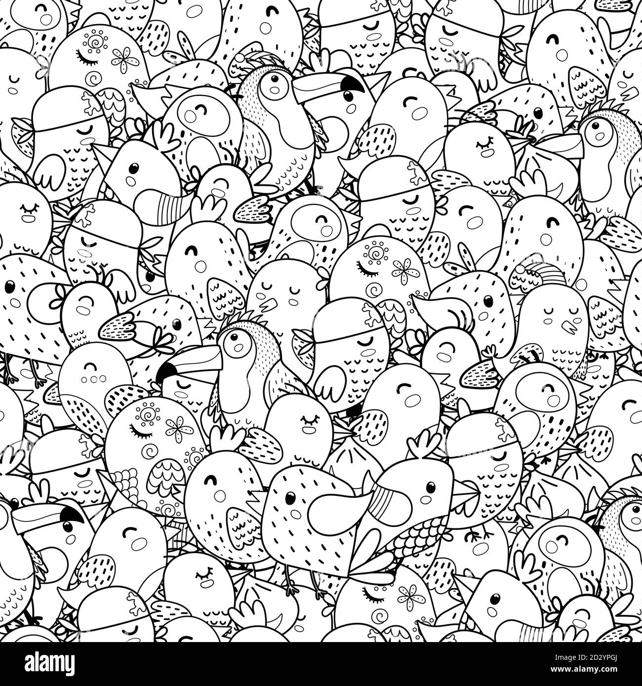 Motif sans couture noir et blanc Doodle Birds. Idéal pour colorier la page Illustration de Vecteur