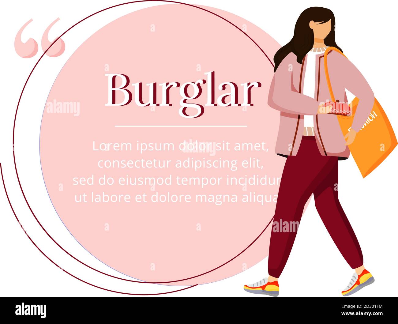 Citation A Caracteres Vectoriels De Couleur Plate Pour Vol A L Etalage Kleptomania Comportement Addictif Vol D Atelier Femme Volant Sac A Main Modele De Cadre Vide De Citation Image Vectorielle Stock Alamy