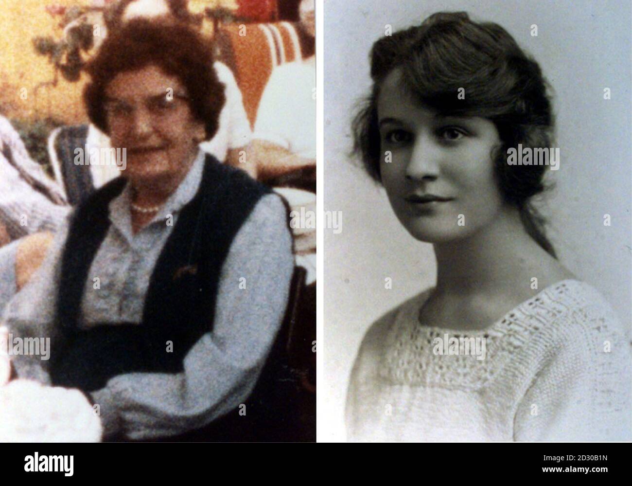 Photos de famille d'Annie Kay dans ses dernières années (L) et en tant que jeune femme. Le chauffeur de camion au chômage David Spillman, 45 ans, d'Essex, a été reconnu coupable sur un terrain pour frauder les bénéficiaires de la volonté de 1.8M de l'ouvrier âgé. Un jury du tribunal de Basildon l'a reconnu coupable. * par une majorité de 10 à wo. L'arnaque avait impliqué la belle-mère de Spillman, Annette Russel, posant dans une perruque comme la petite Annie Kay, 87 ans, en fauteuil roulant. Russill a également forgé la signature de Mlle Kay sur une fausse volonté lors d'une rencontre avec l'avocat de Mlle Kay. Russel, 65 ans, de Rochford dans l'Essex, et sa fille, la femme éloignée de Spillman, Banque D'Images