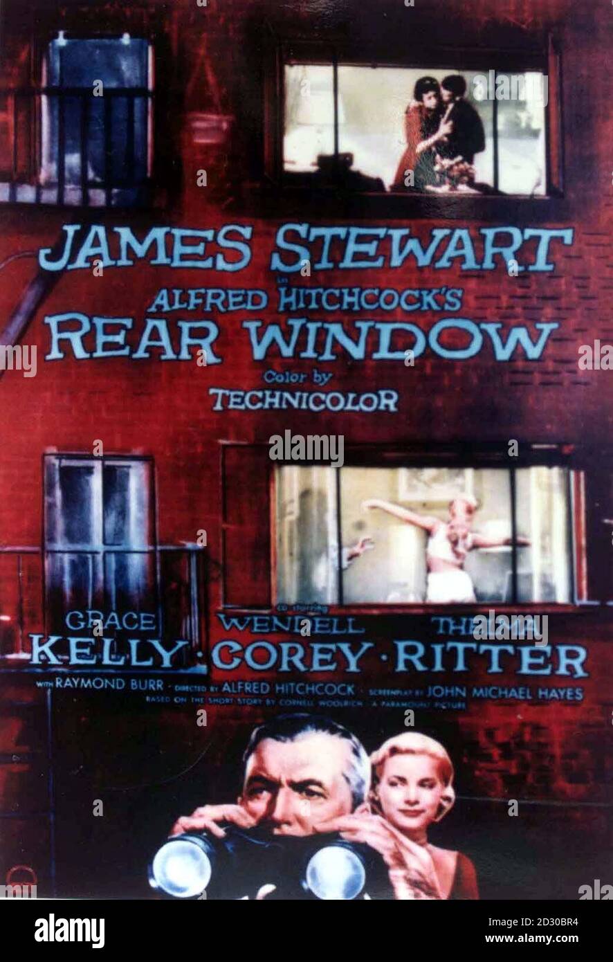 Une des affiches qui sera vendue aux enchères le 13/9/99 qui annonce le classique Alfred Hitchcock 'Rear Window'. Banque D'Images Une des affiches qui sera vendue aux enchères le 13/9/99 qui annonce le classique Alfred Hitchcock 'Rear Window'. Banque D'Images