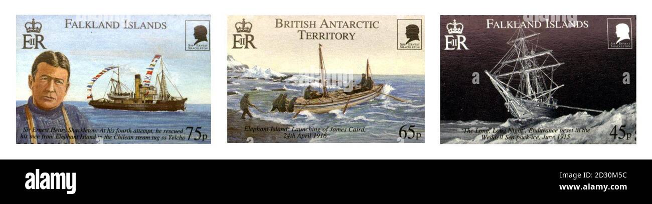 Une nouvelle série de timbres du Royal Mail, avec l'intrépide explorateur antarctique Sir Ernest Shackleton. Les timbres représentent des scènes de l'expédition transantarctique impériale de 1914 à 1917, décrite comme la première traversée du dernier continent. *le territoire de l'Antarctique britannique, les îles Falkland et la Géorgie du Sud et les îles Sandwich du Sud émetteront chacun trois timbres incluant également Shackleton (1874-1922). Banque D'Images