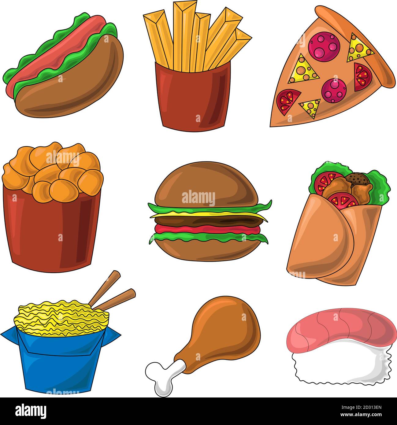 Icônes de couleur sur le thème de la restauration rapide Image Vectorielle  Stock - Alamy