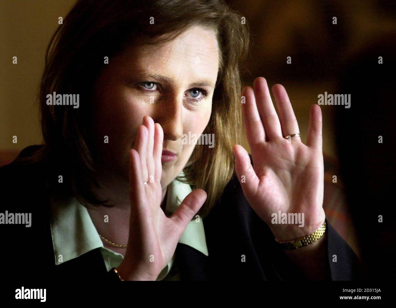 La ministre écossaise de la Santé, Susan Deacon, s'entretient avec la presse à Peebles Scottish Borders après son discours à une conférence sur la planification d'hiver de la National Health Sevice. Banque D'Images