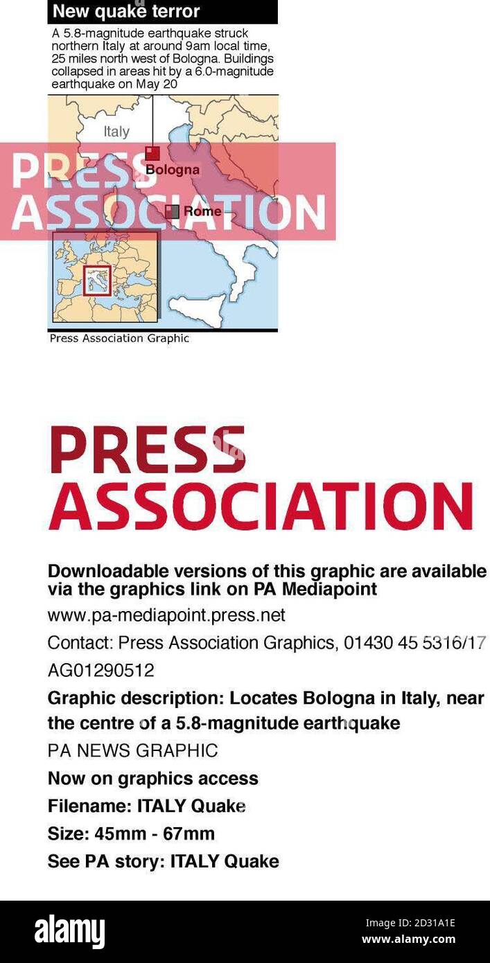 Localisation de Bologne en Italie, près du centre d'un tremblement de terre de magnitude 5.8 Banque D'Images