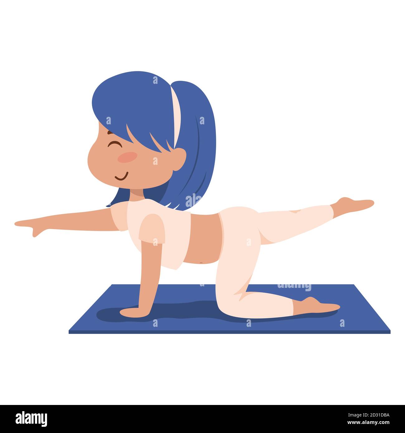 Adorable petite fille de dessin animé faisant des exercices de yoga. Illustration vectorielle. Illustration de Vecteur