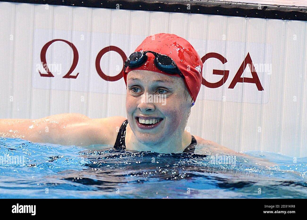 Hannah Miley en Grande-Bretagne après avoir terminé deuxième dans la première sémicinale féminine Freestyle de 200 m au centre aquatique du parc olympique de Londres, le troisième jour des Jeux olympiques de Londres 2012. Banque D'Images