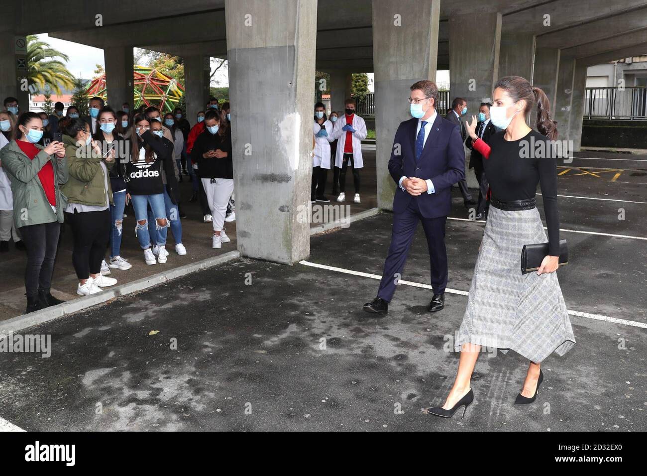 Saint-Jacques-de-Compostelle, Espagne. 7 octobre 2020. La Reine espagnole Letizia Ortiz lors de l'ouverture du cours à l'Ecole professionnelle 2020/2021 Saint-Jacques-de-Compostelle (A Coruña), mercredi 07 octobre 2020 crédit: CORDON PRESSE/Alamy Live News Banque D'Images