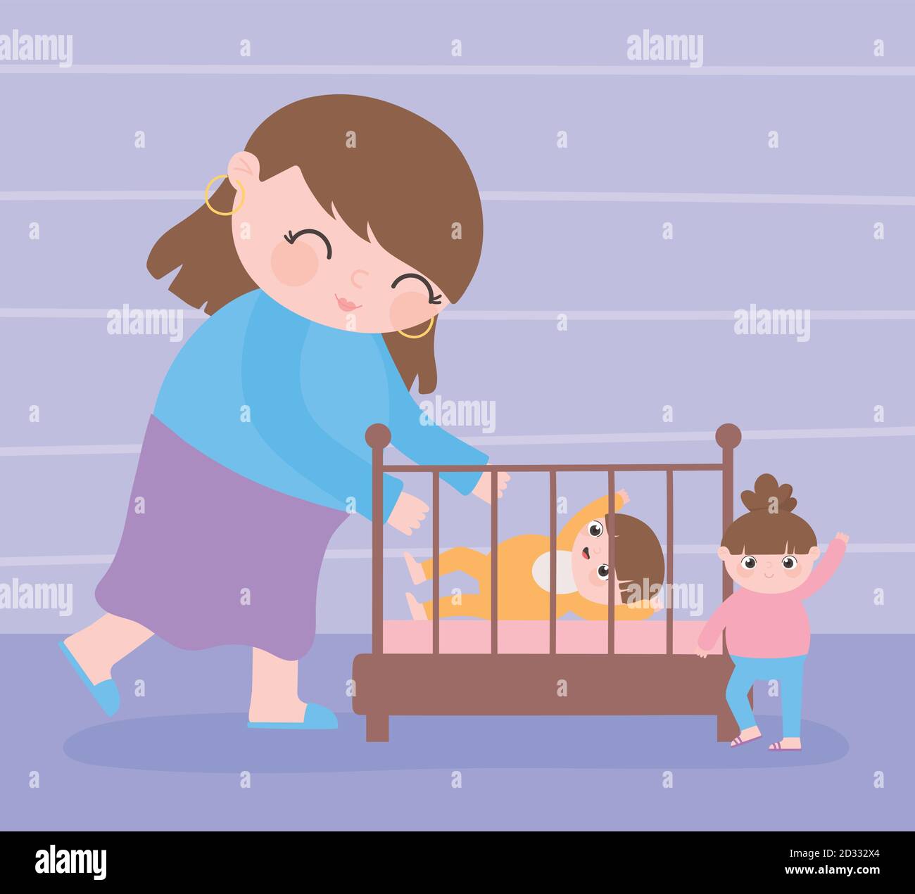 Grossesse Et Maternite Maman Mignonne Avec Elle Un Bebe Dans Un Berceau Et Petite Fille Dessin Anime Vecteur Illustration Image Vectorielle Stock Alamy