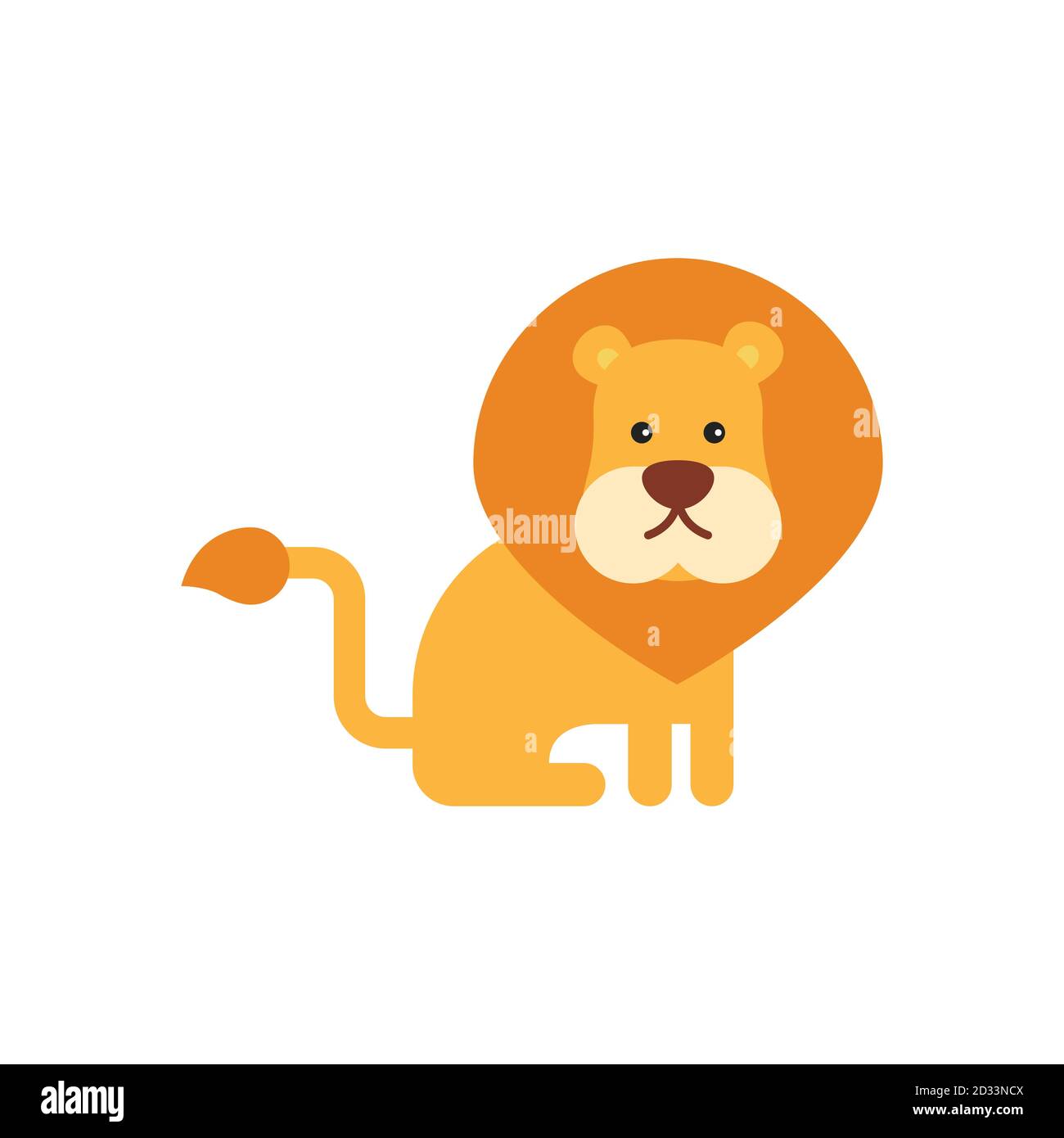 Illustration vectorielle, joli lion amusant. Style simple. Objets isolés. Conception plate. Concept pour l'impression des enfants Illustration de Vecteur