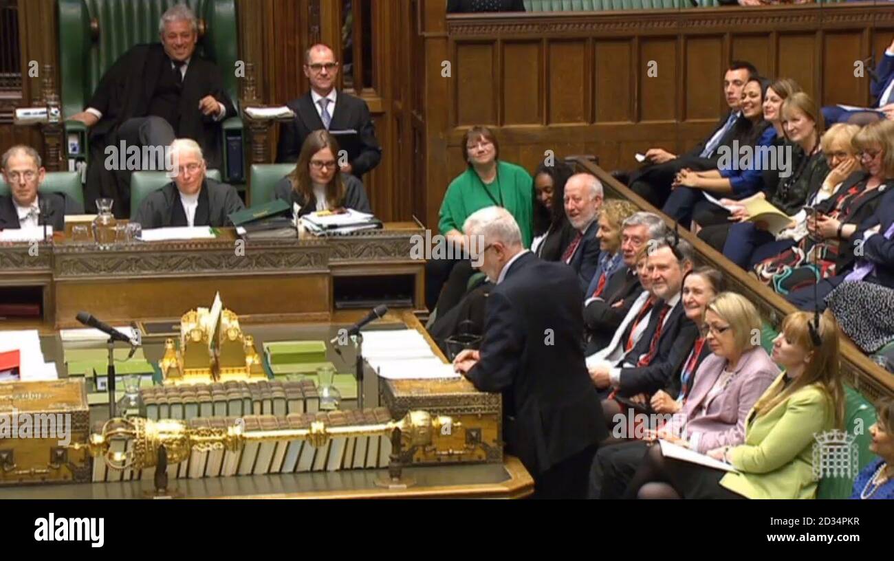 Le leader travailliste Jeremy Corbyn rend hommage à Dame Tessa Jowell à la Chambre des communes de Londres, après sa mort le week-end d'une tumeur du cerveau. Banque D'Images