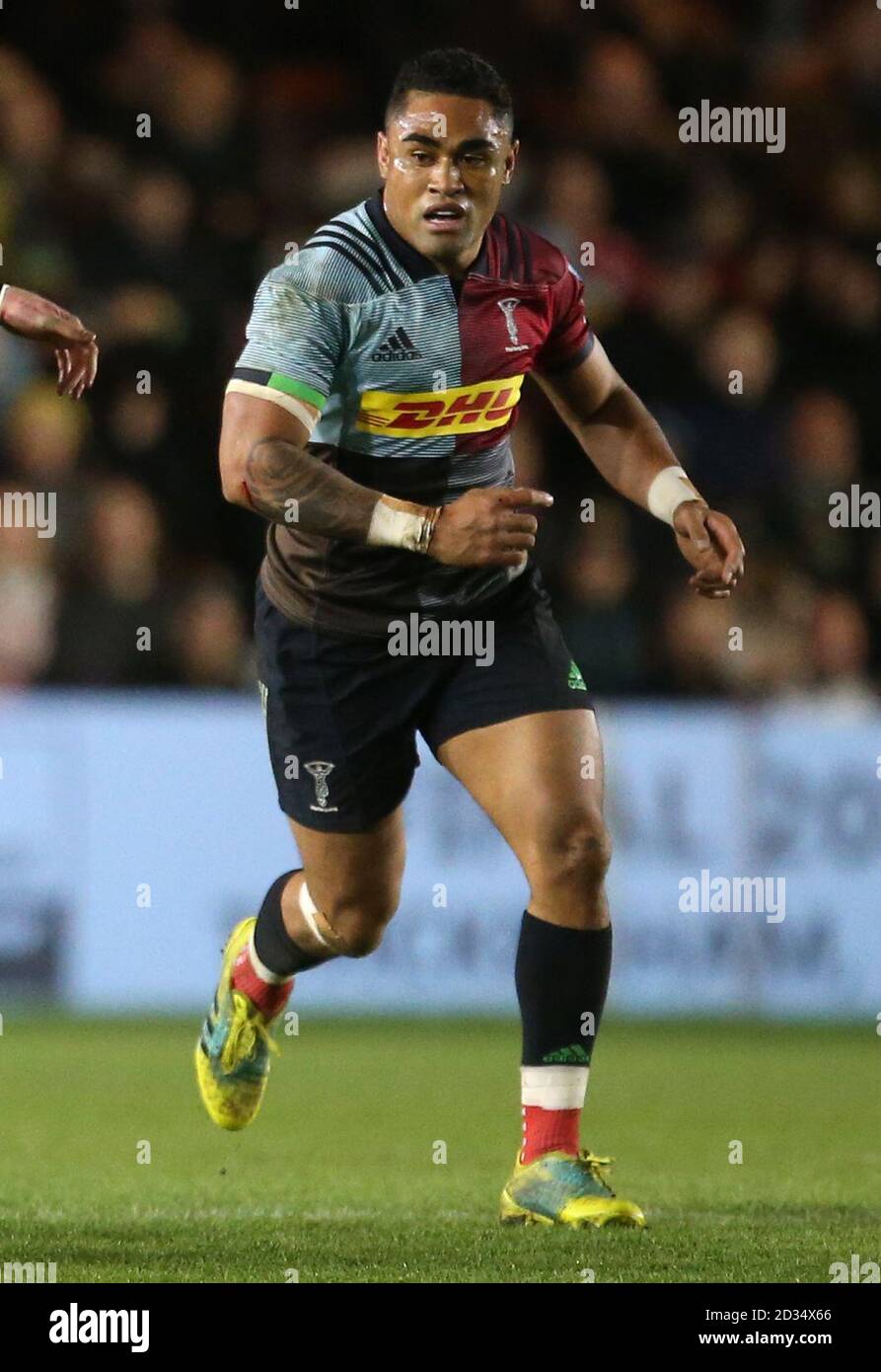 Harlequins Francis Saili en action pendant la première Gallagher Banque D'Images