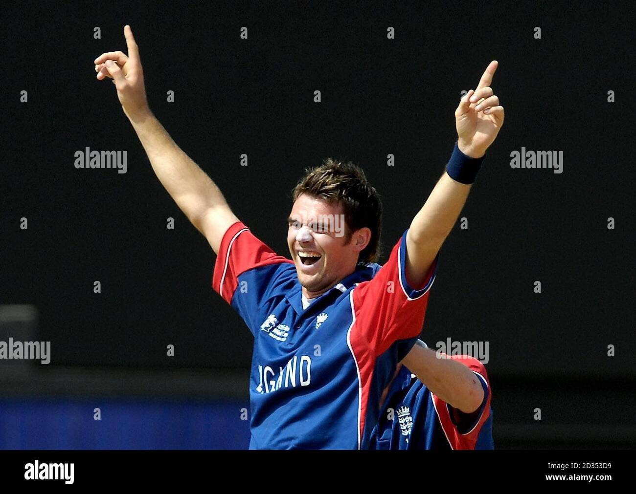 James Anderson, en Angleterre, célèbre le cricket du capitaine néo-zélandais Stephen Fleming lors de la coupe du monde de cricket 2007 de la CCI, match du groupe C au stade Beauséjour, gros Islet, Sainte-Lucie. Banque D'Images