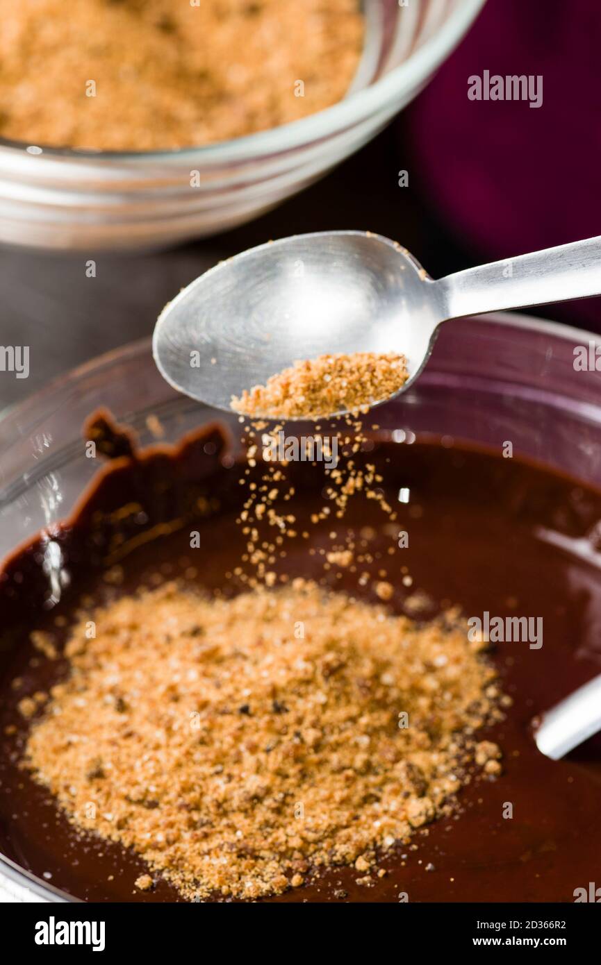 Ingrédients pour la préparation de la barre de chocolat artisanale Banque D'Images