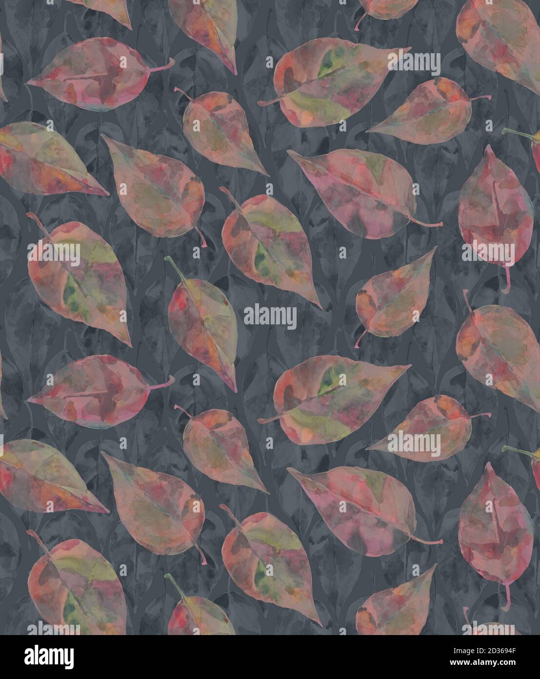 Aquarelle feuilles d'automne sur fond gris motif sans couture. Illustration pour cartes, housse, textile, tissu de doublure Banque D'Images