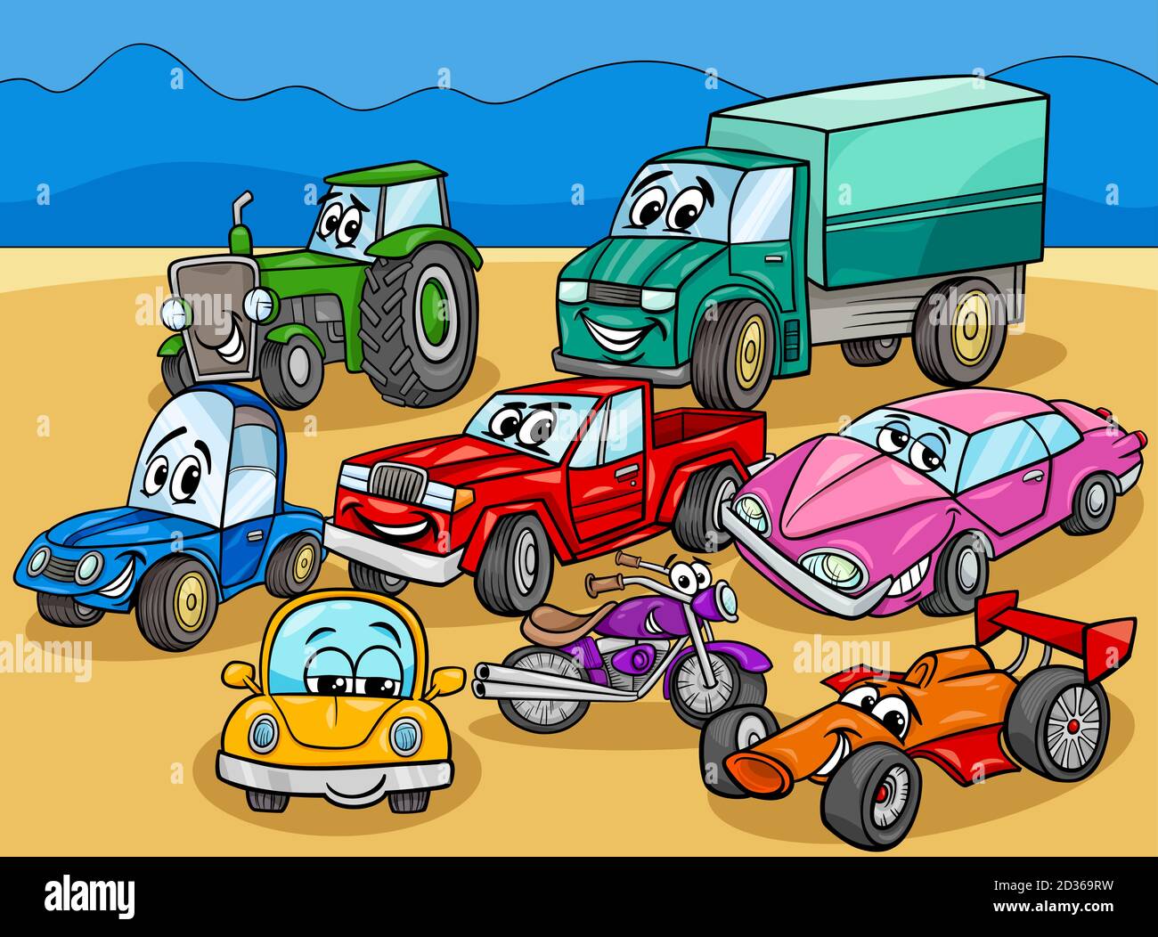 Dessin animé Illustration de voitures et véhicules Comic Characters Group Illustration de Vecteur