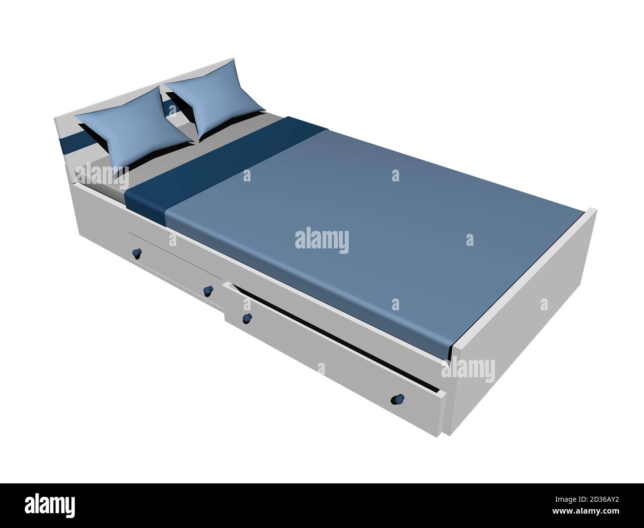 lit double en bois avec linge de lit Banque D'Images