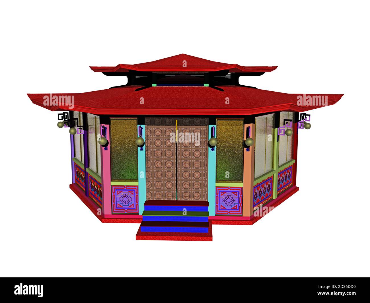 Abri de jardin japonais fermé et coloré avec lampe Banque D'Images