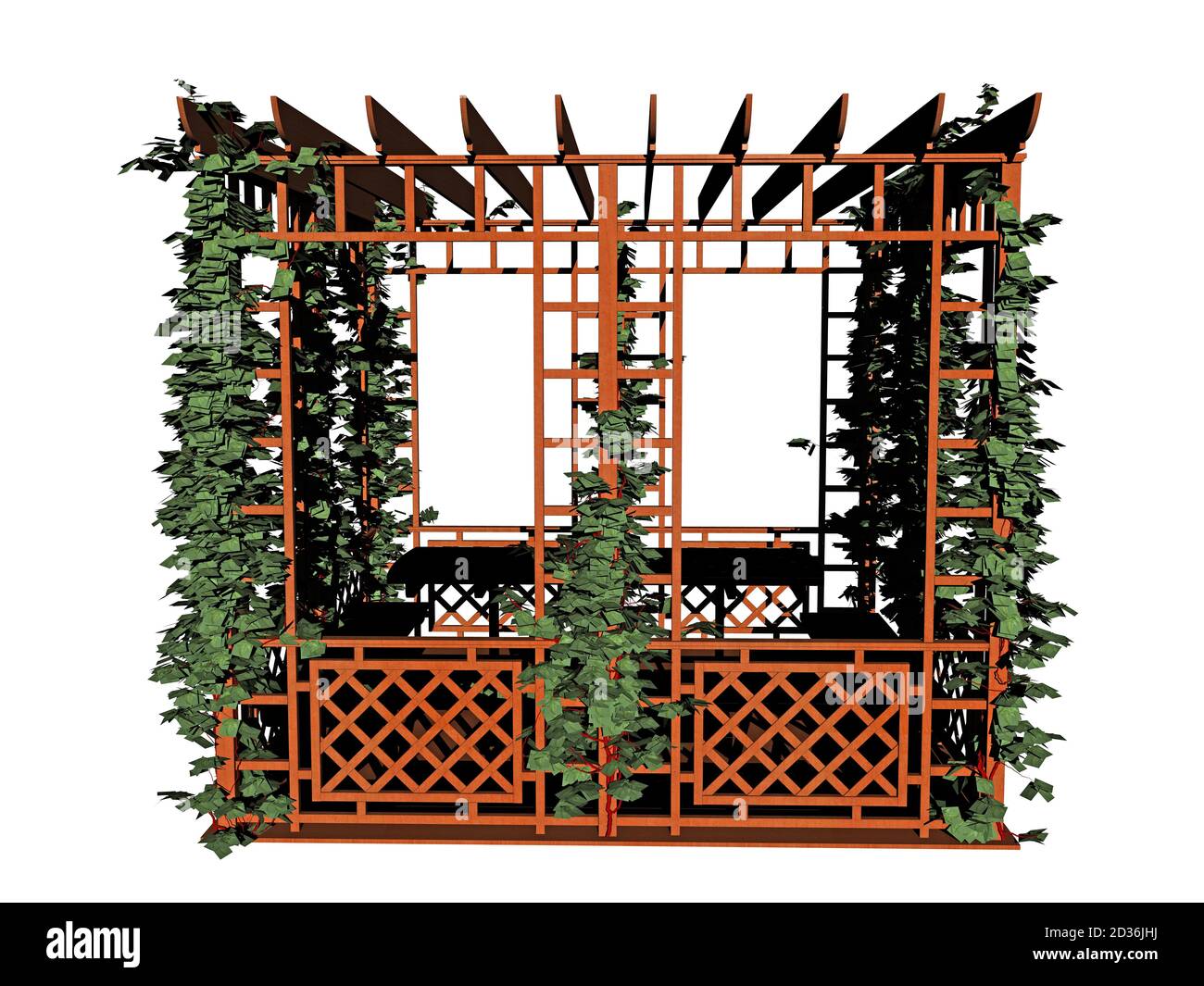 belvédère en bois surcultivé avec de l'ivy Banque D'Images