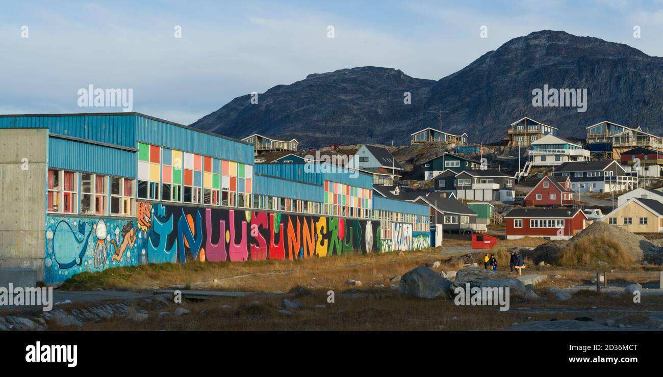 Maisons sur la côte, Nuuk, Sermersoq, Groenland Banque D'Images