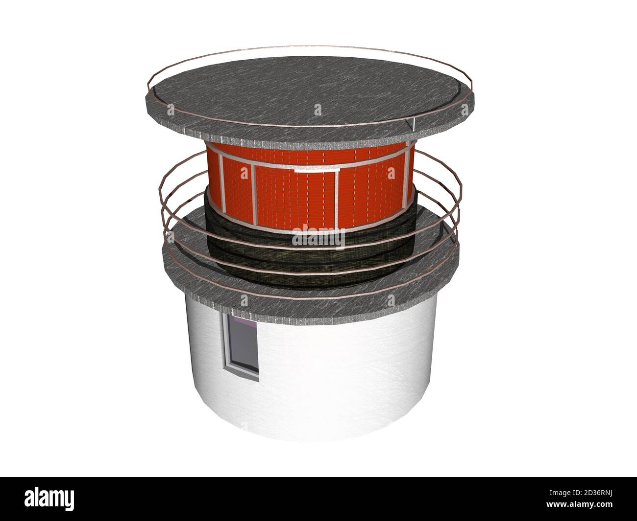 tour ronde avec toit plat et rambardes en métal Banque D'Images